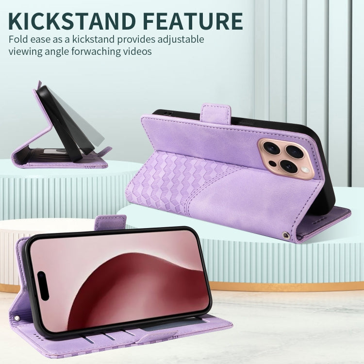 For iPhone 16 Pro Embossed Rhombus Starry Leather Phone Case(Purple) by buy2fix