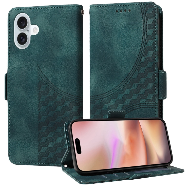 For iPhone 16 Plus Embossed Rhombus Starry Leather Phone Case(Green) by buy2fix