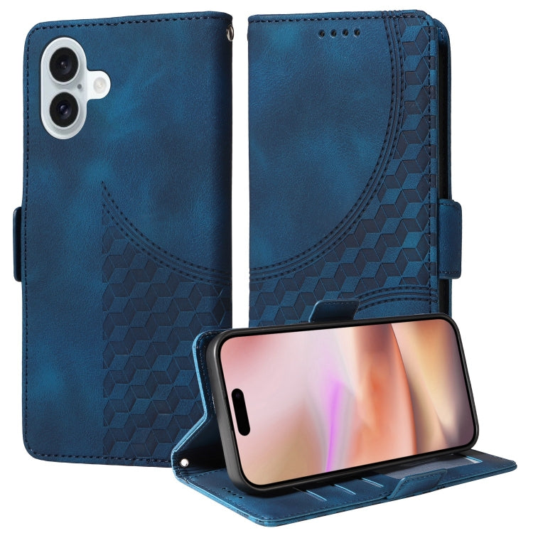 For iPhone 16 Plus Embossed Rhombus Starry Leather Phone Case(Blue) by buy2fix