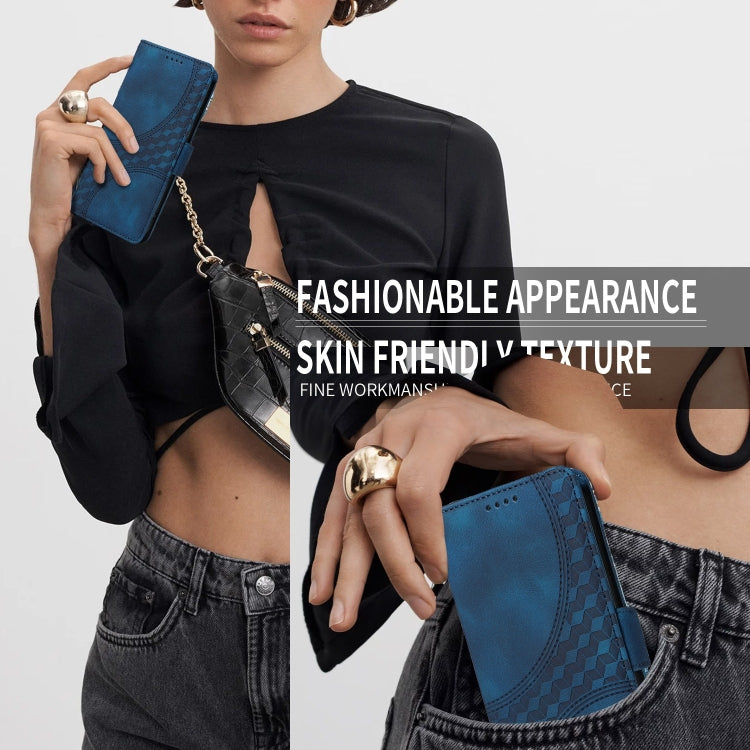 For iPhone 16 Plus Embossed Rhombus Starry Leather Phone Case(Blue) by buy2fix