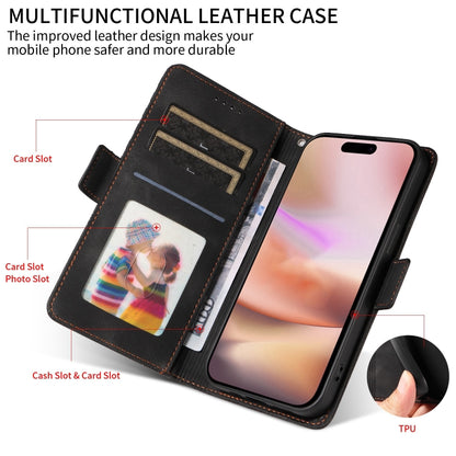 For iPhone 16 Plus Embossed Rhombus Starry Leather Phone Case(Black) by buy2fix