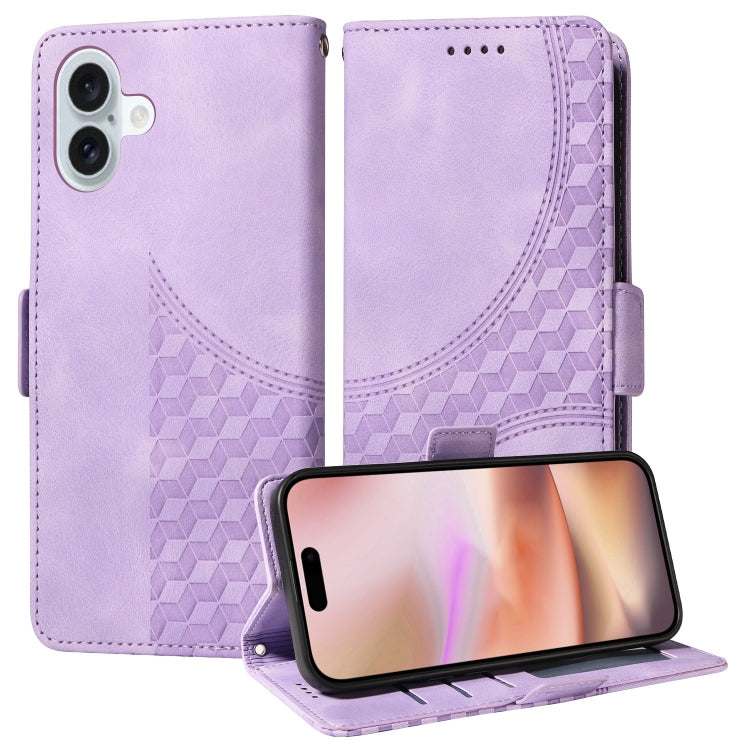 For iPhone 16 Plus Embossed Rhombus Starry Leather Phone Case(Purple) by buy2fix