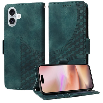 For iPhone 16 Embossed Rhombus Starry Leather Phone Case(Green) by buy2fix