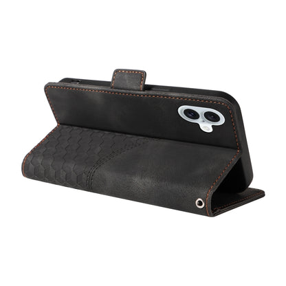 For iPhone 16 Embossed Rhombus Starry Leather Phone Case(Black) by buy2fix