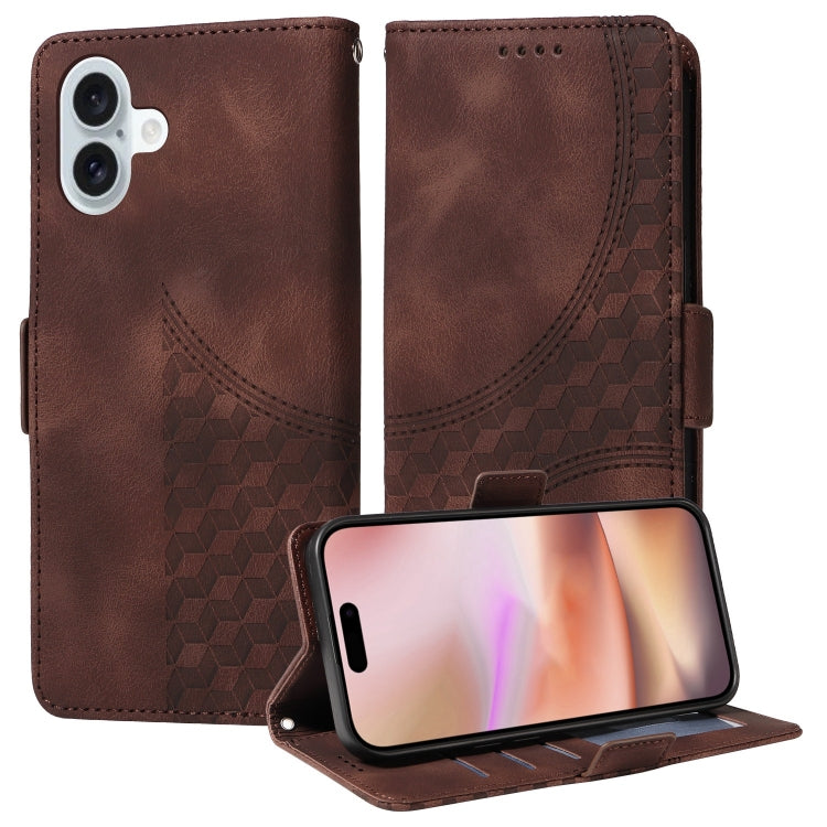 For iPhone 16 Embossed Rhombus Starry Leather Phone Case(Brown) by buy2fix