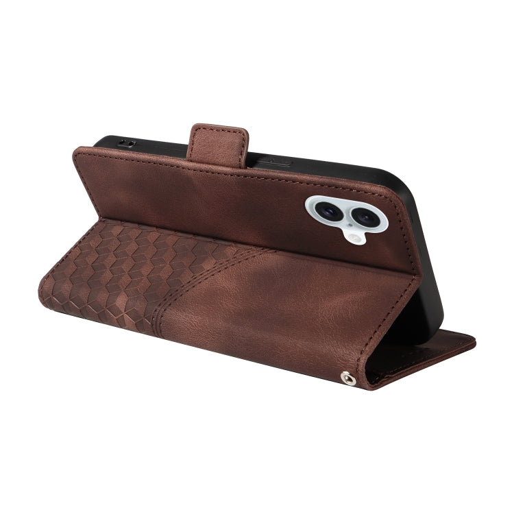 For iPhone 16 Embossed Rhombus Starry Leather Phone Case(Brown) by buy2fix