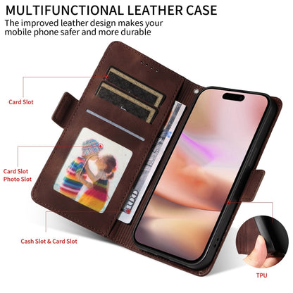 For iPhone 16 Embossed Rhombus Starry Leather Phone Case(Brown) by buy2fix