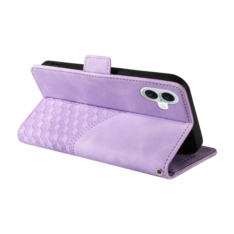 For iPhone 16 Embossed Rhombus Starry Leather Phone Case(Purple) by buy2fix
