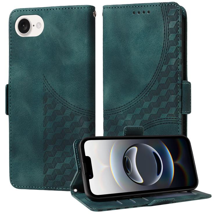 For iPhone SE 2024 Embossed Rhombus Starry Leather Phone Case(Green) by buy2fix