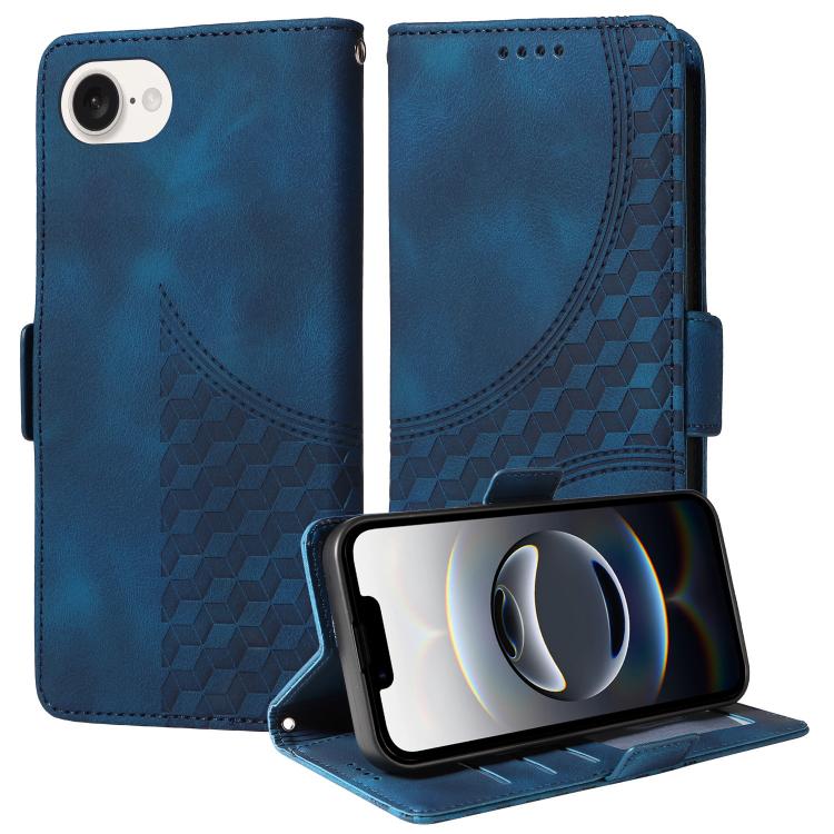 For iPhone SE 2024 Embossed Rhombus Starry Leather Phone Case(Blue) by buy2fix