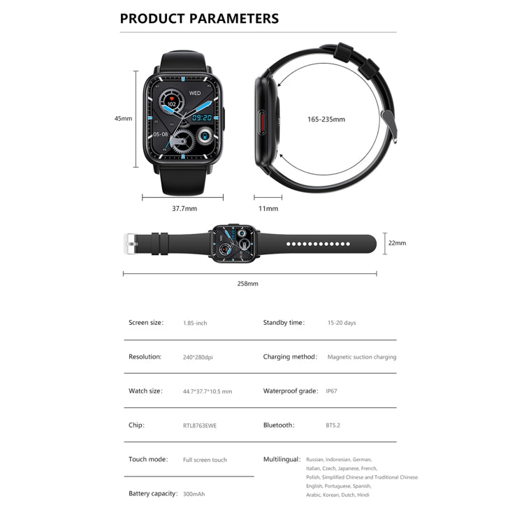 DM05 1.83 inch BT5.2 Smart Sport Watch, Support Sleep / Heart Rate / Blood Oxygen / Temperature / Heart Sugar/ Blood Pressure Health Monitor(Gold) by buy2fix