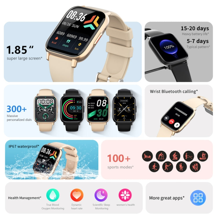 DM05 1.83 inch BT5.2 Smart Sport Watch, Support Sleep / Heart Rate / Blood Oxygen / Temperature / Heart Sugar/ Blood Pressure Health Monitor(Gold) by buy2fix