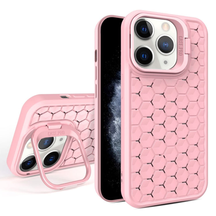 For iPhone 11 Pro Max Honeycomb Radiating Lens Holder Magsafe Phone Case(Pink) by buy2fix