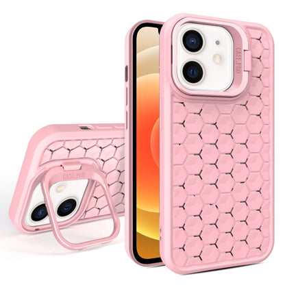 For iPhone 12 Honeycomb Radiating Lens Holder Magsafe Phone Case(Pink) by buy2fix