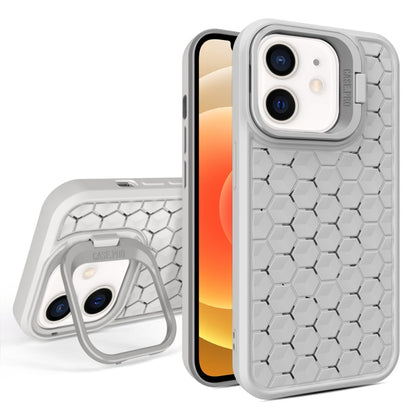 For iPhone 12 Honeycomb Radiating Lens Holder Magsafe Phone Case(Grey) by buy2fix