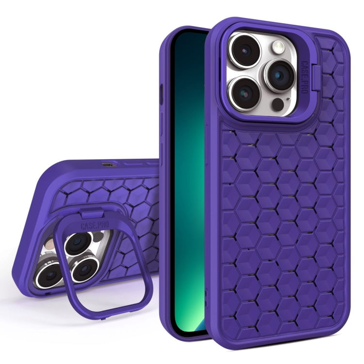 For iPhone 13 Pro Max Honeycomb Radiating Lens Holder Magsafe Phone Case(Purple) by buy2fix