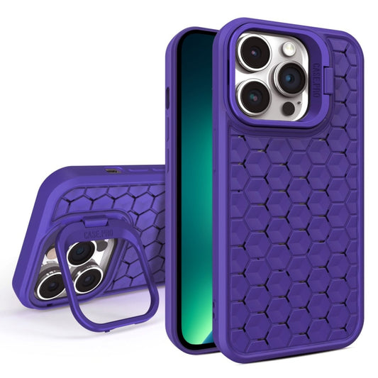 For iPhone 13 Pro Max Honeycomb Radiating Lens Holder Magsafe Phone Case(Purple) by buy2fix