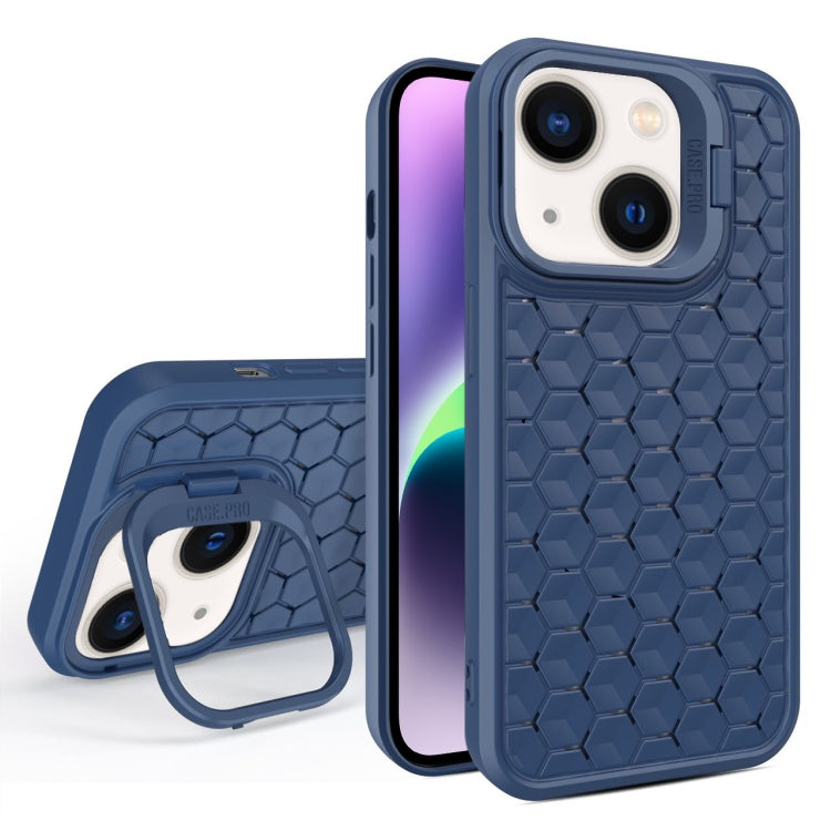 For iPhone 14 Honeycomb Radiating Lens Holder Magsafe Phone Case(Blue) by buy2fix