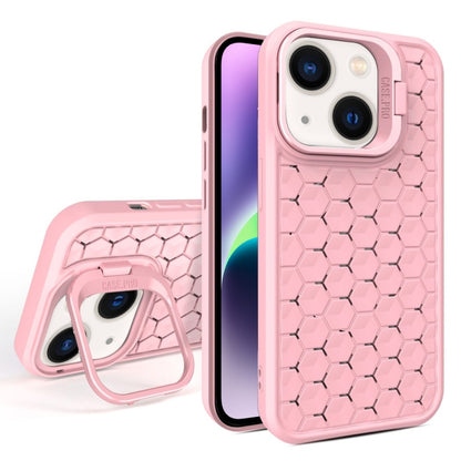 For iPhone 14 Honeycomb Radiating Lens Holder Magsafe Phone Case(Pink) by buy2fix