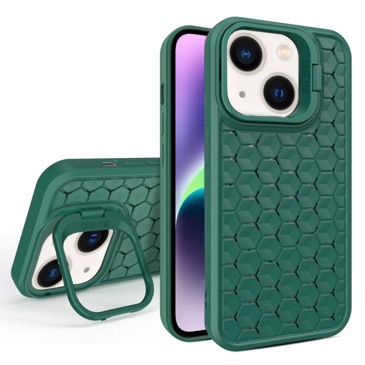 For iPhone 14 Honeycomb Radiating Lens Holder Magsafe Phone Case(Green) by buy2fix