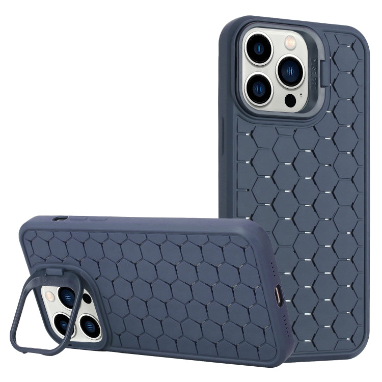 For iPhone 16 Pro Max Honeycomb Radiating Lens Holder Magsafe Phone Case(Blue) by buy2fix