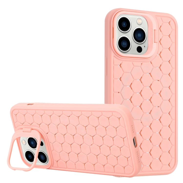 For iPhone 16 Pro Max Honeycomb Radiating Lens Holder Magsafe Phone Case(Pink) by buy2fix