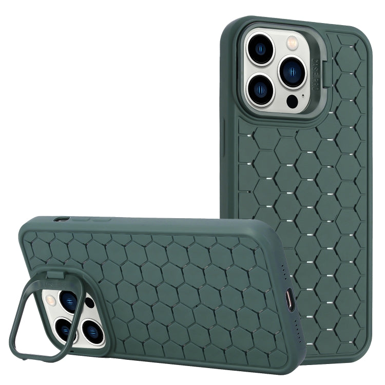 For iPhone 16 Pro Max Honeycomb Radiating Lens Holder Magsafe Phone Case(Green) by buy2fix
