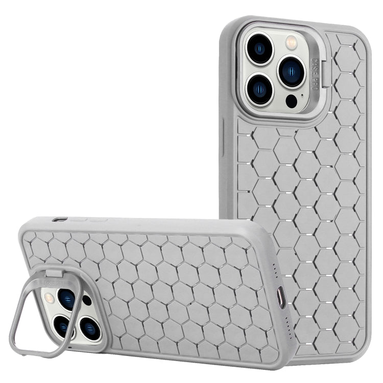 For iPhone 16 Pro Max Honeycomb Radiating Lens Holder Magsafe Phone Case(Grey) by buy2fix