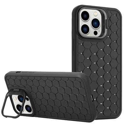 For iPhone 16 Pro Honeycomb Radiating Lens Holder Magsafe Phone Case(Black) by buy2fix