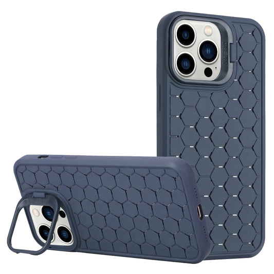 For iPhone 16 Pro Honeycomb Radiating Lens Holder Magsafe Phone Case(Blue) by buy2fix