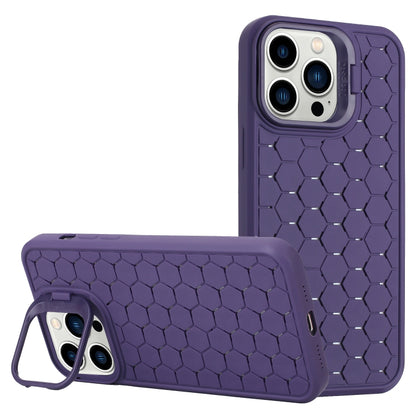 For iPhone 16 Pro Honeycomb Radiating Lens Holder Magsafe Phone Case(Purple) by buy2fix