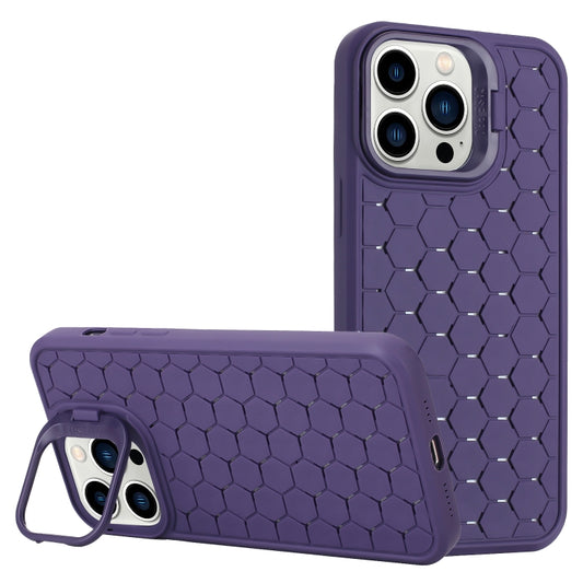 For iPhone 16 Pro Honeycomb Radiating Lens Holder Magsafe Phone Case(Purple) by buy2fix