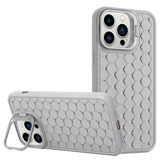 For iPhone 16 Pro Honeycomb Radiating Lens Holder Magsafe Phone Case(Grey) by buy2fix