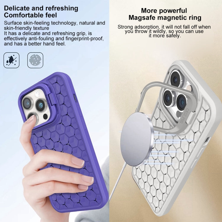 For iPhone 16 Pro Honeycomb Radiating Lens Holder Magsafe Phone Case(Blue) by buy2fix