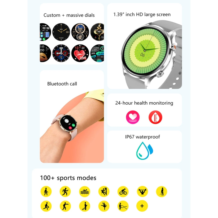 QS40 1.39 inch BT5.2 Smart Sport Watch, Support Bluetooth Call / Sleep / Blood Oxygen / Temperature / Heart Rate / Blood Pressure Health Monitor(Grey) by buy2fix