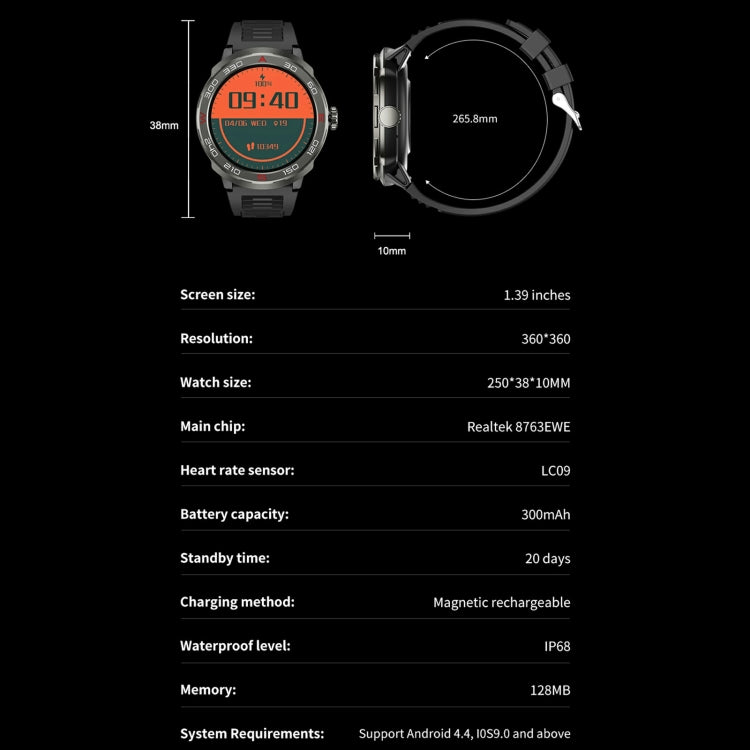 QS90 1.39 inch BT5.0 Smart Sport Watch, Support Bluetooth Call / Sleep / Blood Oxygen / Temperature / Heart Rate / Blood Pressure Health Monitor / Water Reminder(Black) by buy2fix