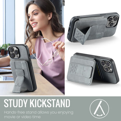 For iPhone 15 Pro Max Fierre Shann Oil Wax Cow Leather Card Holder Back Phone Case(Grey) by FIERRE SHANN