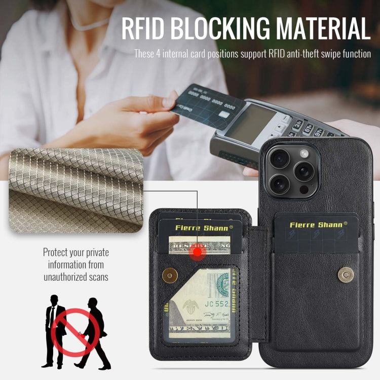 For iPhone 15 Pro Fierre Shann Oil Wax Cow Leather Card Holder Back Phone Case(Black) - iPhone 15 Pro Cases by FIERRE SHANN | Online Shopping UK | buy2fix