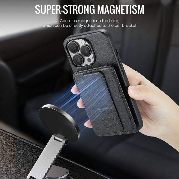 For iPhone 15 Pro Fierre Shann Oil Wax Cow Leather Card Holder Back Phone Case(Black) - iPhone 15 Pro Cases by FIERRE SHANN | Online Shopping UK | buy2fix