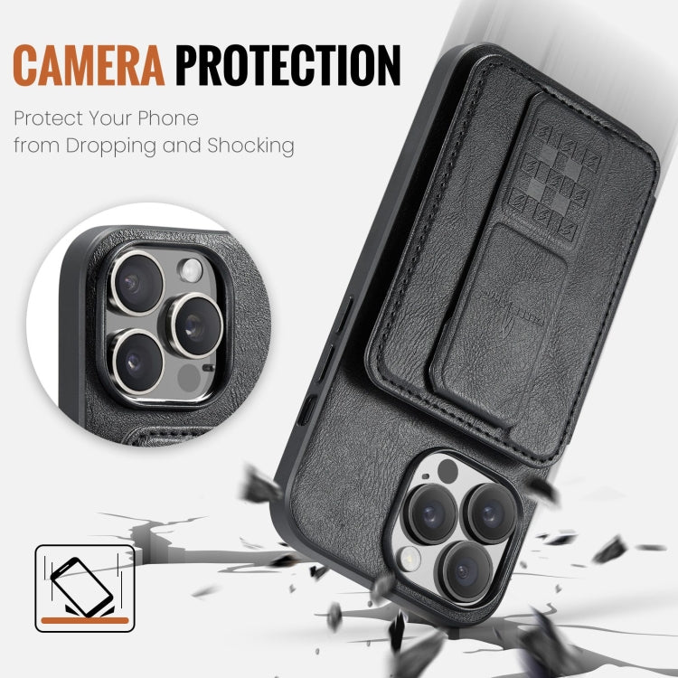 For iPhone 15 Pro Fierre Shann Oil Wax Cow Leather Card Holder Back Phone Case(Black) - iPhone 15 Pro Cases by FIERRE SHANN | Online Shopping UK | buy2fix