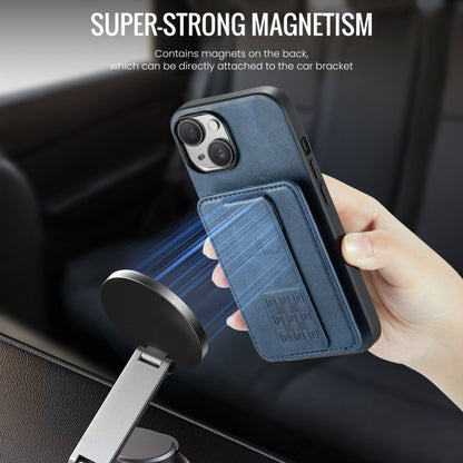 For iPhone 15 Plus Fierre Shann Oil Wax Cow Leather Card Holder Back Phone Case(Blue) - iPhone 15 Plus Cases by FIERRE SHANN | Online Shopping UK | buy2fix
