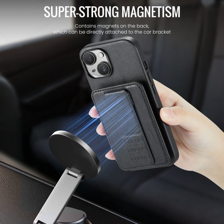 For iPhone 15 Fierre Shann Oil Wax Cow Leather Card Holder Back Phone Case(Black) - iPhone 15 Cases by FIERRE SHANN | Online Shopping UK | buy2fix