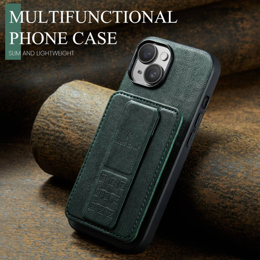For iPhone 14 Plus Fierre Shann Oil Wax Cow Leather Card Holder Back Phone Case(Green) - iPhone 14 Plus Cases by FIERRE SHANN | Online Shopping UK | buy2fix
