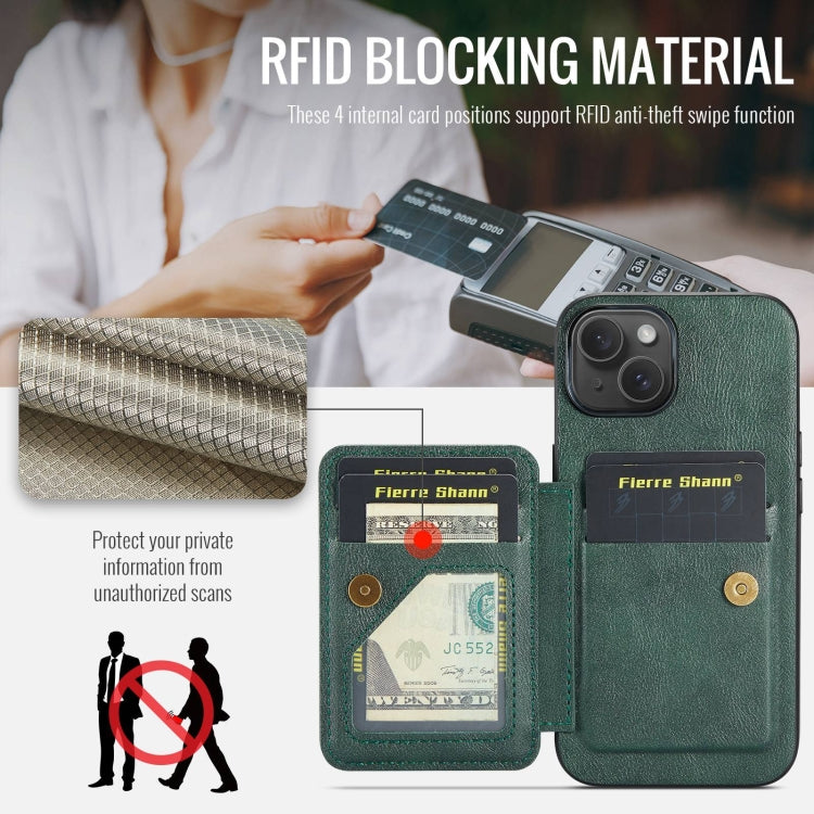 For iPhone 14 Plus Fierre Shann Oil Wax Cow Leather Card Holder Back Phone Case(Green) - iPhone 14 Plus Cases by FIERRE SHANN | Online Shopping UK | buy2fix