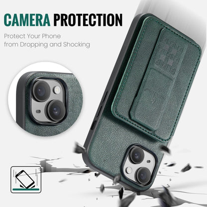 For iPhone 14 Plus Fierre Shann Oil Wax Cow Leather Card Holder Back Phone Case(Green) - iPhone 14 Plus Cases by FIERRE SHANN | Online Shopping UK | buy2fix