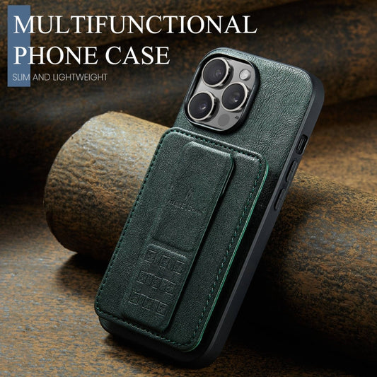 For iPhone 14 Pro Fierre Shann Oil Wax Cow Leather Card Holder Back Phone Case(Green) - iPhone 14 Pro Cases by FIERRE SHANN | Online Shopping UK | buy2fix