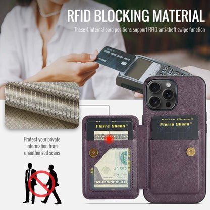 For iPhone 14 Pro Max Fierre Shann Oil Wax Cow Leather Card Holder Back Phone Case(Purple) - iPhone 14 Pro Max Cases by FIERRE SHANN | Online Shopping UK | buy2fix