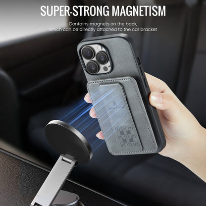 For iPhone 12 Pro Max Fierre Shann Oil Wax Cow Leather Card Holder Back Phone Case(Grey) - iPhone 12 Pro Max Cases by FIERRE SHANN | Online Shopping UK | buy2fix