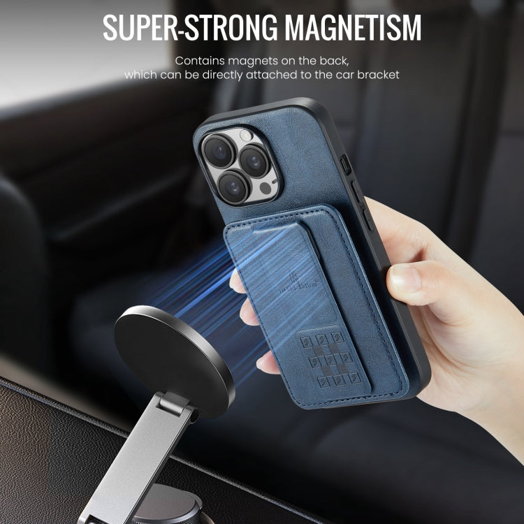 For iPhone 12 / 12 Pro Fierre Shann Oil Wax Cow Leather Card Holder Back Phone Case(Blue) - iPhone 12 / 12 Pro Cases by FIERRE SHANN | Online Shopping UK | buy2fix