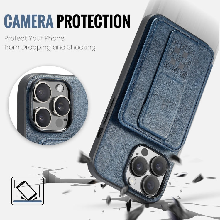 For iPhone 12 / 12 Pro Fierre Shann Oil Wax Cow Leather Card Holder Back Phone Case(Blue) - iPhone 12 / 12 Pro Cases by FIERRE SHANN | Online Shopping UK | buy2fix